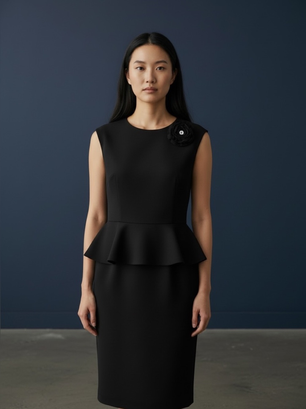 ❤️ Vintage Allen B Schwartz Black Peplum Diamond Rose Dress